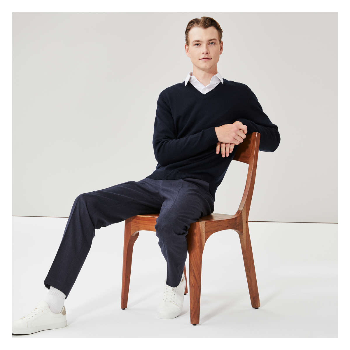 Navy v shop neck jumper mens